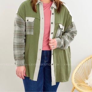 NWT Celeste Gauze/Flannel Shirt/Shacket Olive, size 2x
